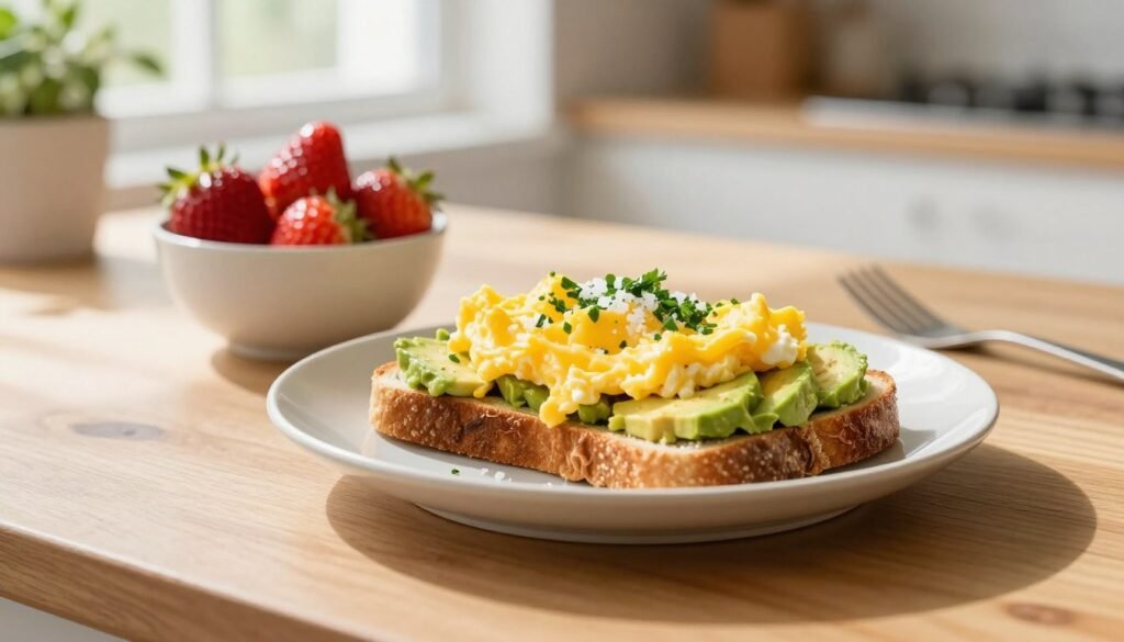 breakfast with avocado toast and strawberries breakfast with avocado toast and strawberries