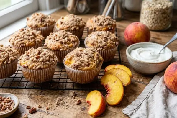Deliciously Moist Greek Yogurt Peach Muffins