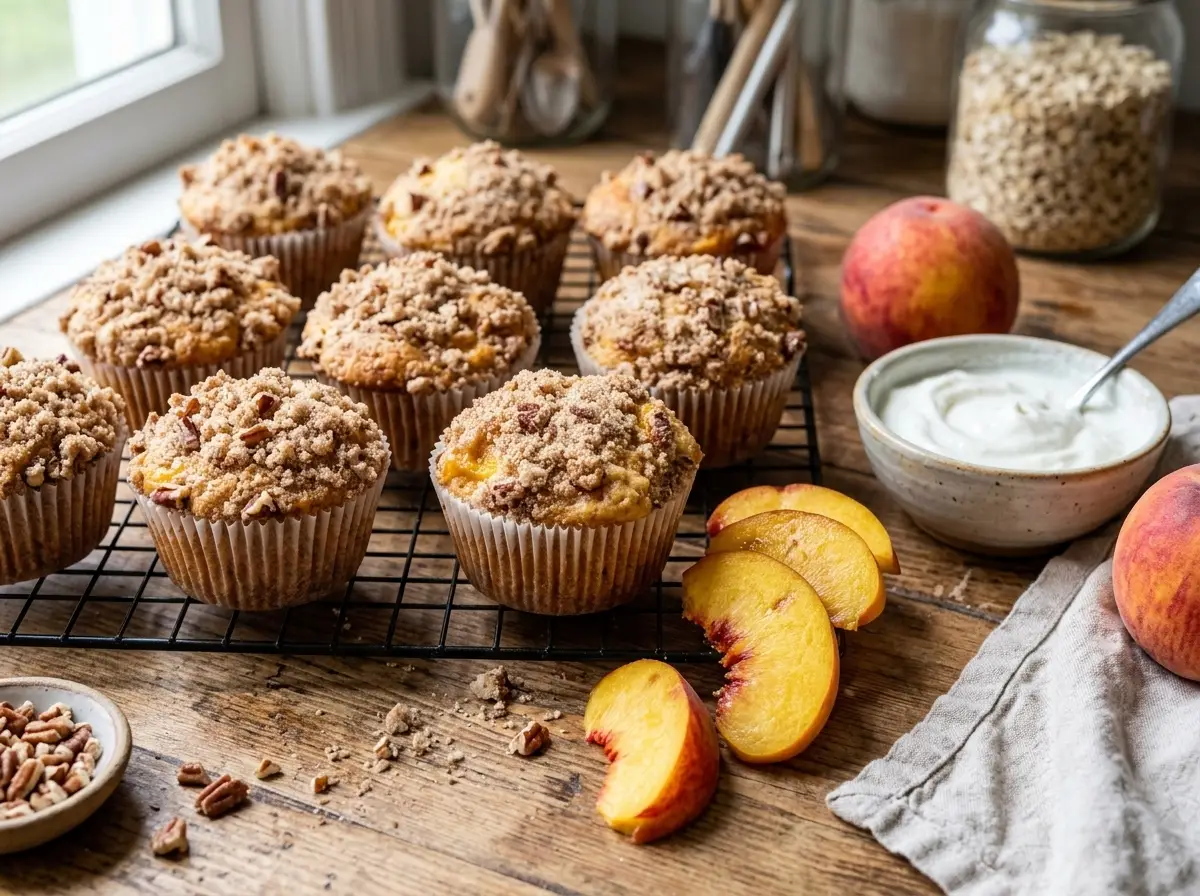 Deliciously Moist Greek Yogurt Peach Muffins
